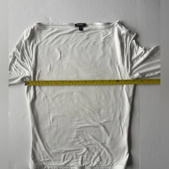 Express Supersoft Fitted Boat Neck Elbow Sleeve Tee White Size S - Picture 5 of 9